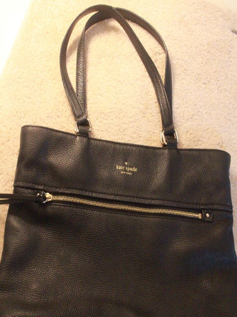 Title: Kate Spade New York Black Pebbled Tote with Front Zip Pocket